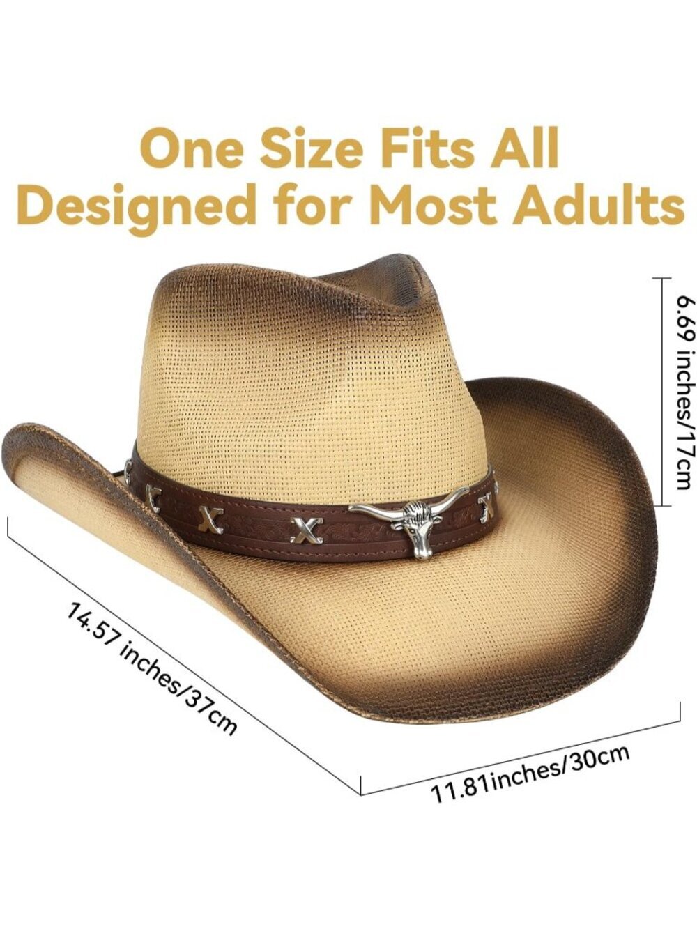 Women Biege Coffee Cowgirl Western Straw Wide with Shapeable Brim Cowboy Hat - Picture 2 of 6